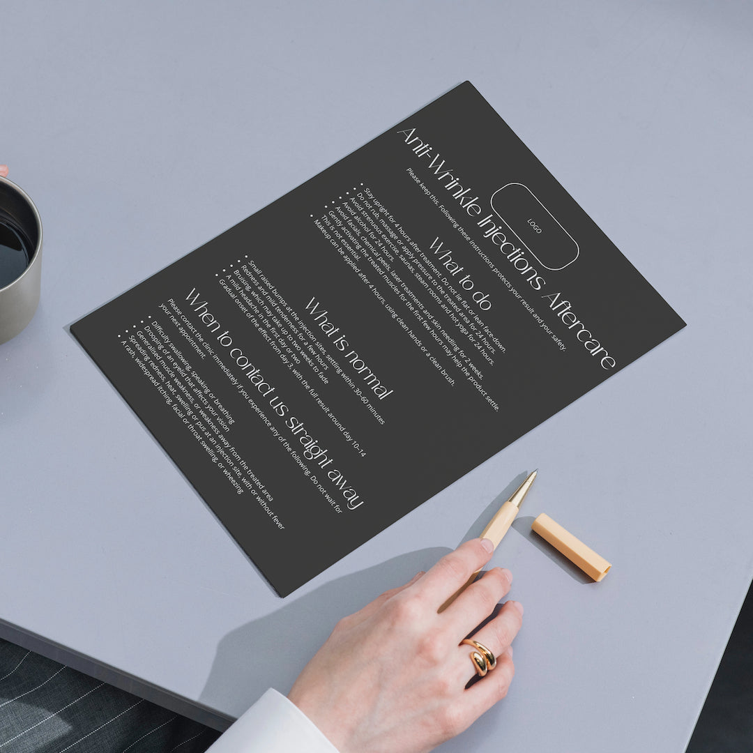 Anti-Wrinkle Injection Aftercare Sheet - Editable Canva Template for Clinics