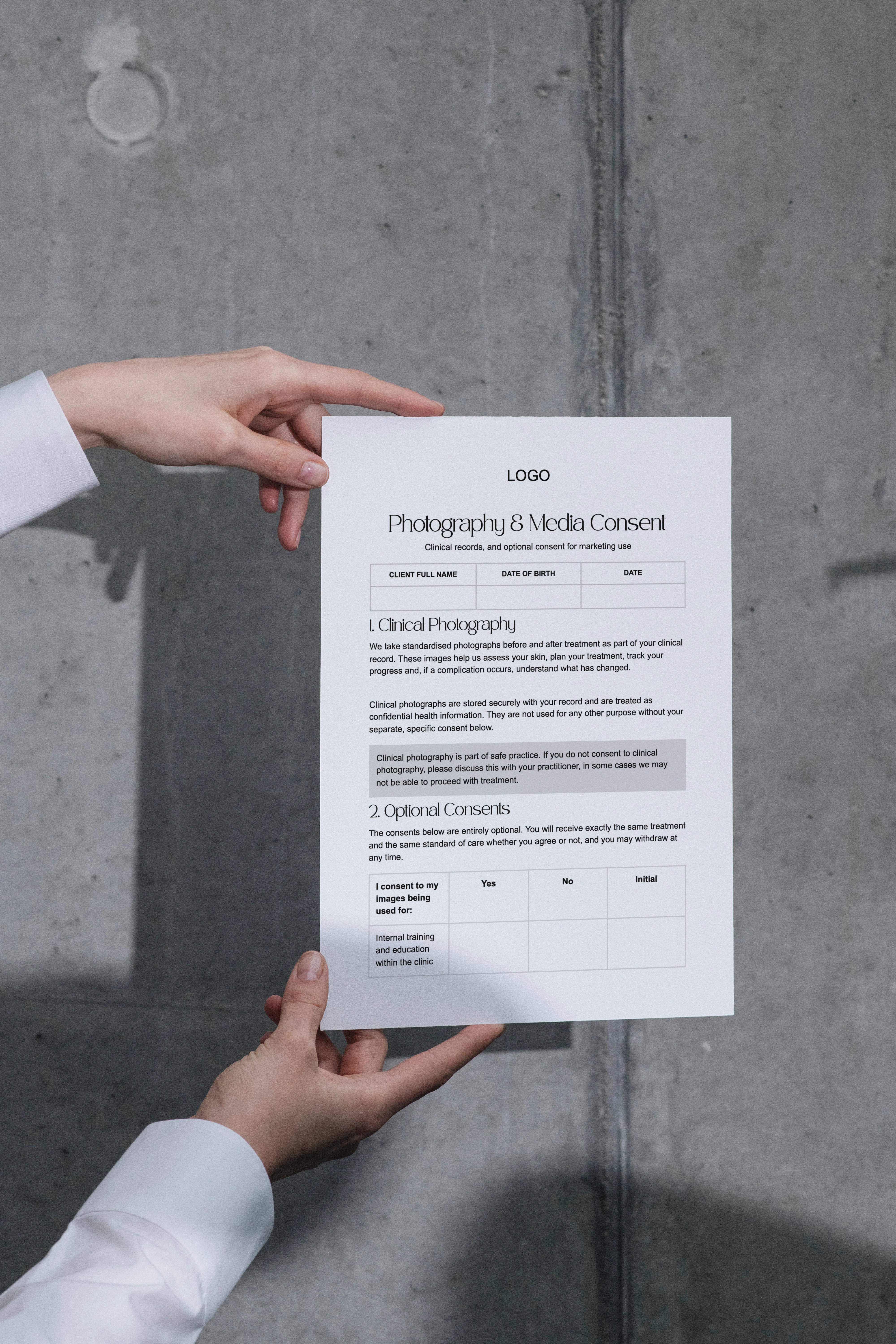 Photography & Media Consent Form - Editable Template for Aesthetic Clinics